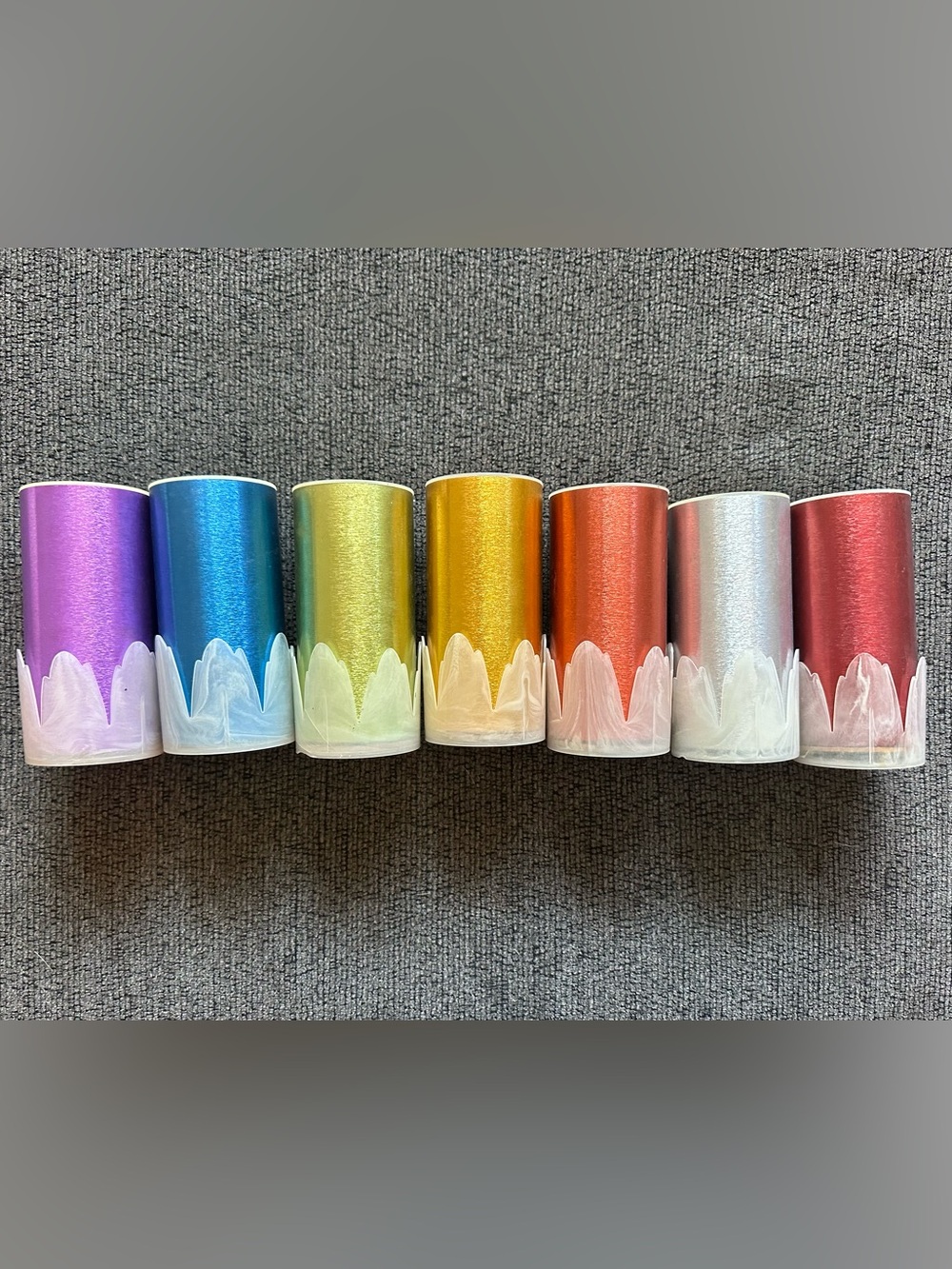 7 PEACOCK TUMBLERS Colorful Aluminum Cups w/Liners and Built In Coasters MCM